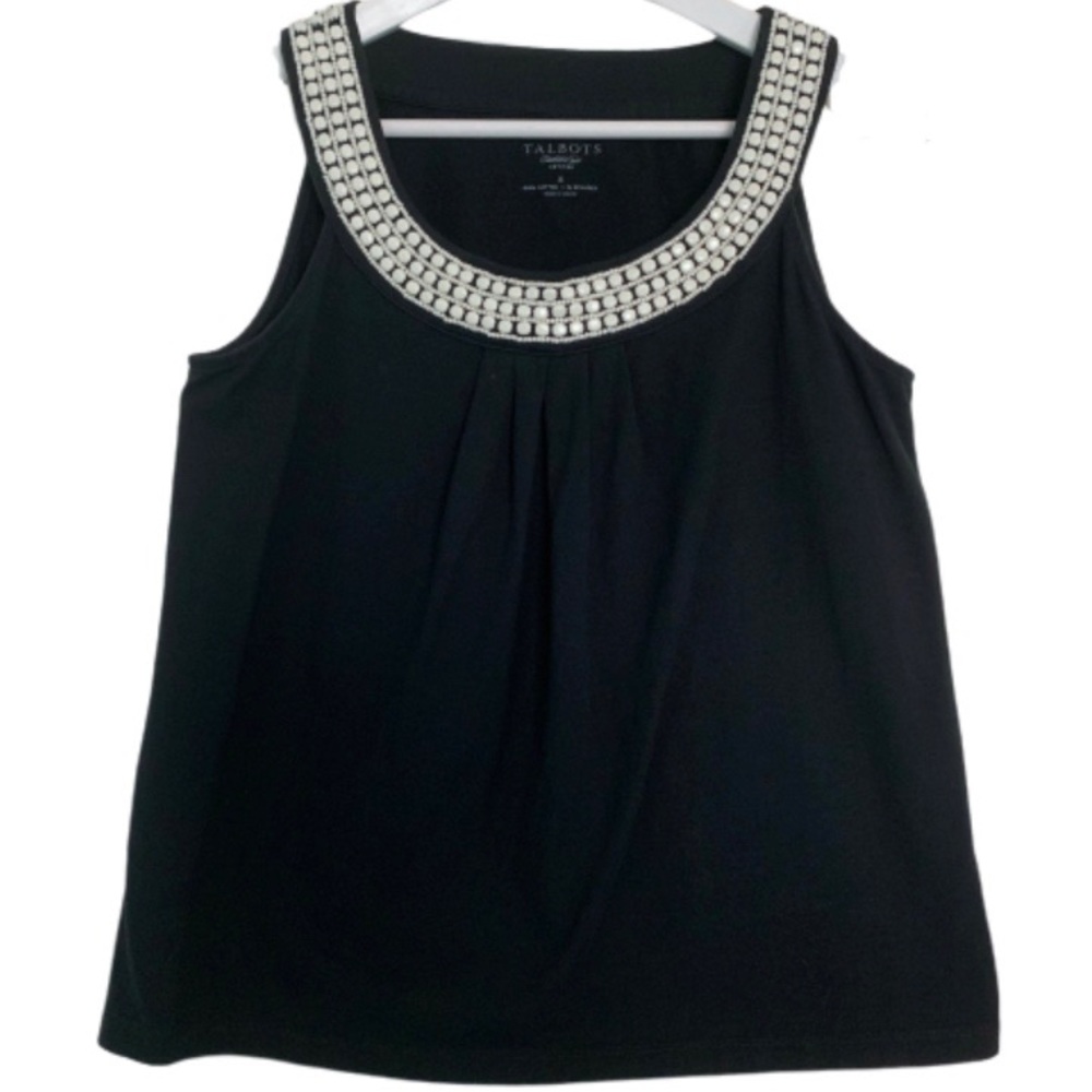 Talbots beaded neckline cotton knit petite tank - Picture 2 of 6